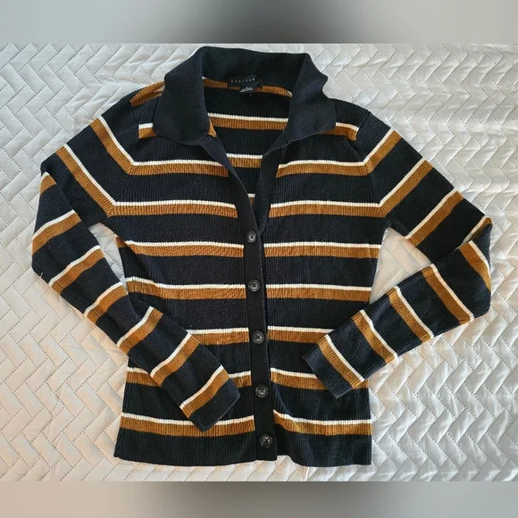 Sanctuary Your Love Striped Button Ribbed Cardigan Sweater Top - Picture 9 of 9